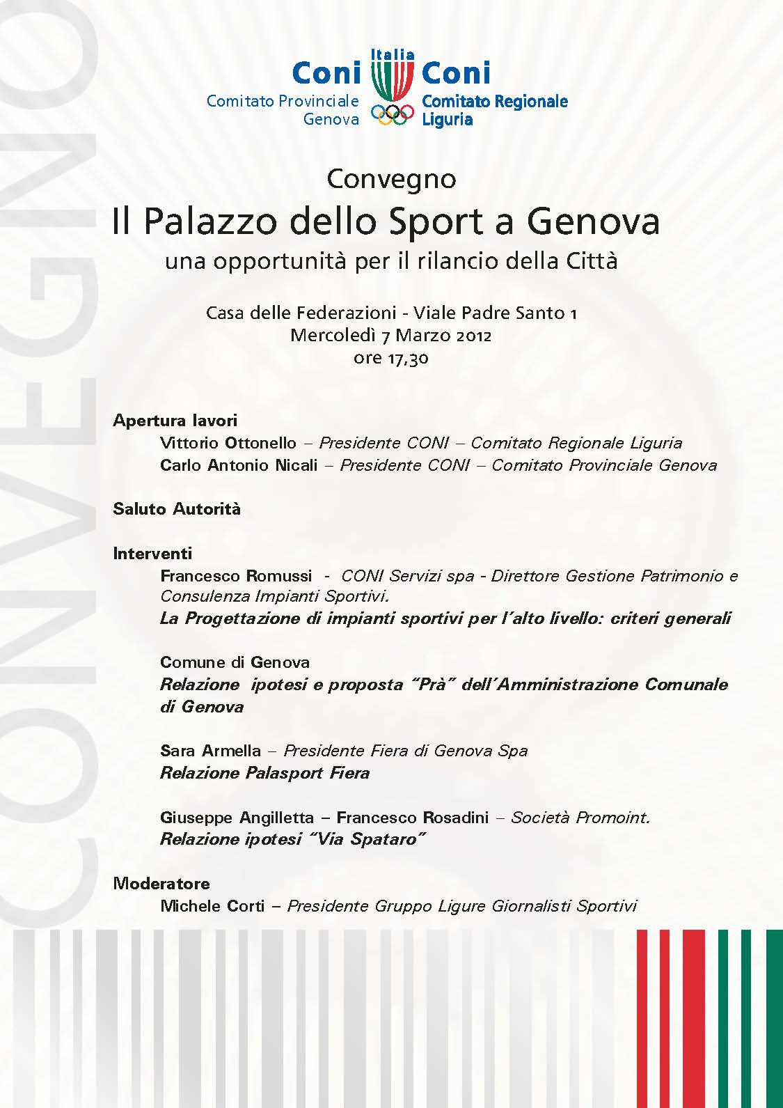 7 Marzo il Palazzetto dello Sport a Genova