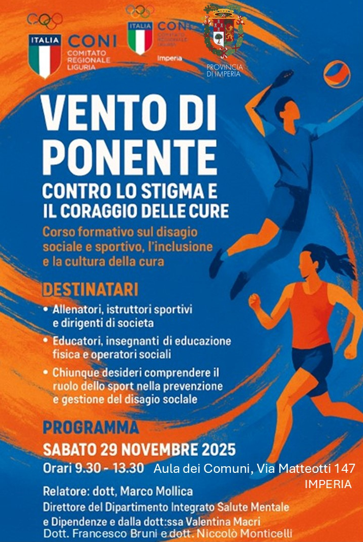 Vento di ponente Contro lo Stigma e il Coraggio delle Cure:  Corso formativo sul disagio sociale e sportivo, l’inclusione e la cultura della cura