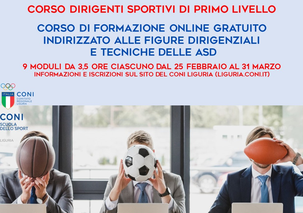 Corso gratuito di formazione per Dirigenti Sportivi di primo livello CONI 2025 (Iscrizioni riaperte e link per il collegamento)