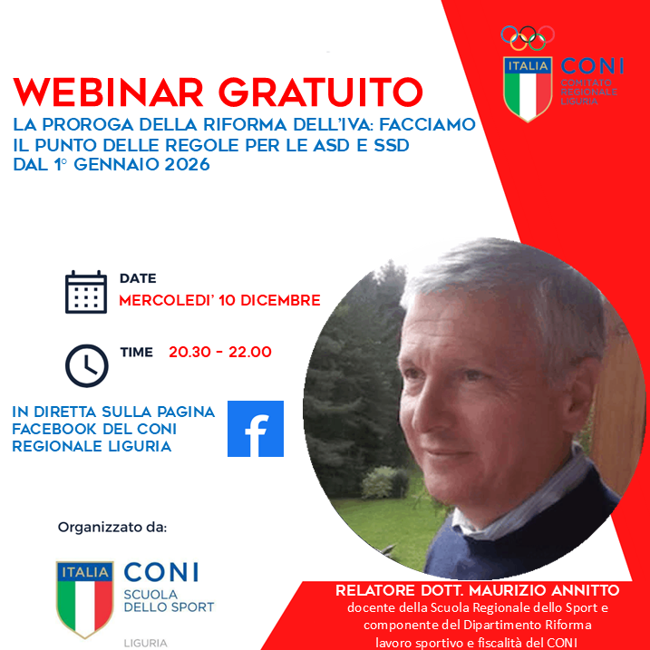 Webinar gratuito: La proroga della riforma dell’iva. Facciamo il punto delle regole per le ASD e le SSD dal 1° gennaio 2026